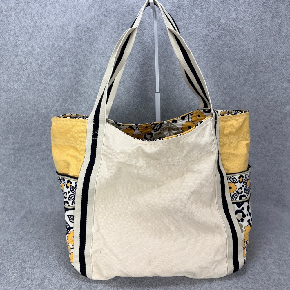 Vera Bradley Canvas Tote Bag‎ Womens Large Yellow Floral Leopard Print Boho